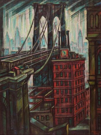 Emil Holzhauer, Brooklyn-Brücke (Brooklyn Bridge), 1960, Öl auf Leinwand, 105 x 75,3 cm. © Northwest Florida State College Permanent Collection, Niceville, Florida.