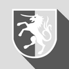 Auf dem Wappen des Stadtteils Weststadt, ist die eine hälfte links dunkel und auf der rechten Seite hell, darauf ist ein Einhorn abgebildet.