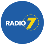 Logo von Radio 7 - Blauer Kreis mit weißer Aufschrift und gelber 7 in gelbem, kleinen Kreis