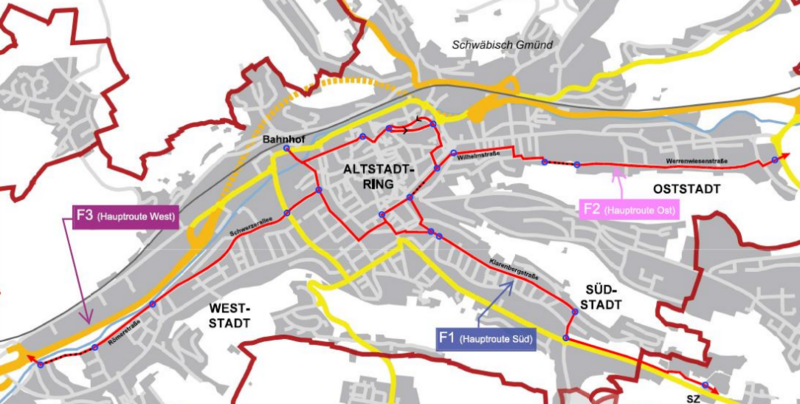 Übersichtsplan Radring Altstadt und geplante Fahrrad-Hauptrouten