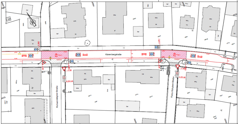 Plan Auszug geplante Fahrradstraße Klarenbergstraße