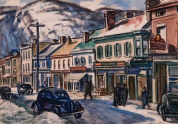 Emil Holzhauer, Hauptstraße in Cold Spring (Main Street Cold Spring), 1939, Aquarell, 54,2 x 72 cm. © Northwest Florida State College Permanent Collection, Niceville, Florida