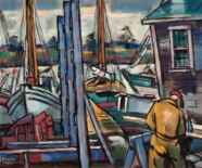 Emil Holzhauer, Der Bootsmacher, 1951, Kaseinfarben, 54,5 x 72 cm. © Northwest Florida State College Permanent Collection, Niceville, Florida.