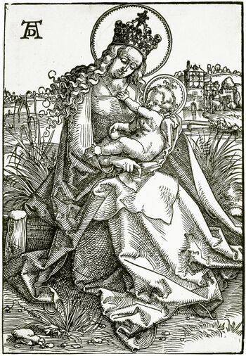 Hans Baldung Grien, Maria mit Kind auf der Rasenbank, Holzschnitt, Nürnberg um 1505/07, 23,3 × 16 cm, Sammlungen Museum im Prediger