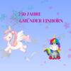 Zu sehen sind zwei Einhörner die jeweils einen Regenbogenschweif haben.