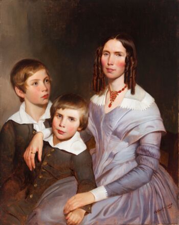 Emanuel Leutze (1816–1868), Mutter mit zwei Kindern, 1844, Öl auf Leinwand. 103,7 × 83 cm. © Dr. Axe Stiftung, Bonn.