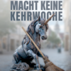 Zu sehen ist das Buchcover mit einer sitzenden Einhorn Statue, an die einen Holzbesen angelehnt ist.