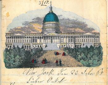 Briefpapier von Karl August König mit einer Abbildung des Kapitols in Washington
