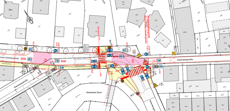 Plan des Geplanter Knotenpunkt Klarenbergstraße – Gutenbergstraße – Untere Zeiselbergstraße