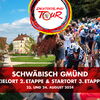 Zu sehen ist der Flyer der Deutschland Tour mit einem Bild von Radsportlern und dem Gmünder Stadtgarten
