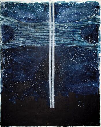 Regina Baumhauer, Open Letter, Remembering 9/11, 2013, Acryl auf Leinwand, 152 x 120 cm.