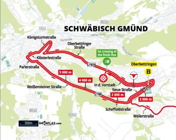 Karte der Zielrunde der Lidl Deutschland Tour 2024 in Schwäbisch Gmünd