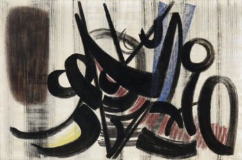 Zu sehen ist ein Bild mit Öl auf Leinwand von Hans Hartung