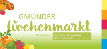 Banner des Gmünder Wochenmarkts auf dem Münsterplatz